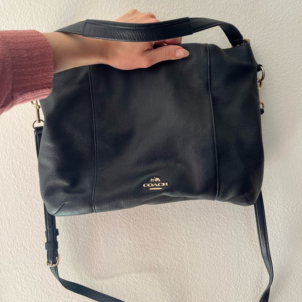 Coach Black Leather Shoulder Bag with Gold Logo